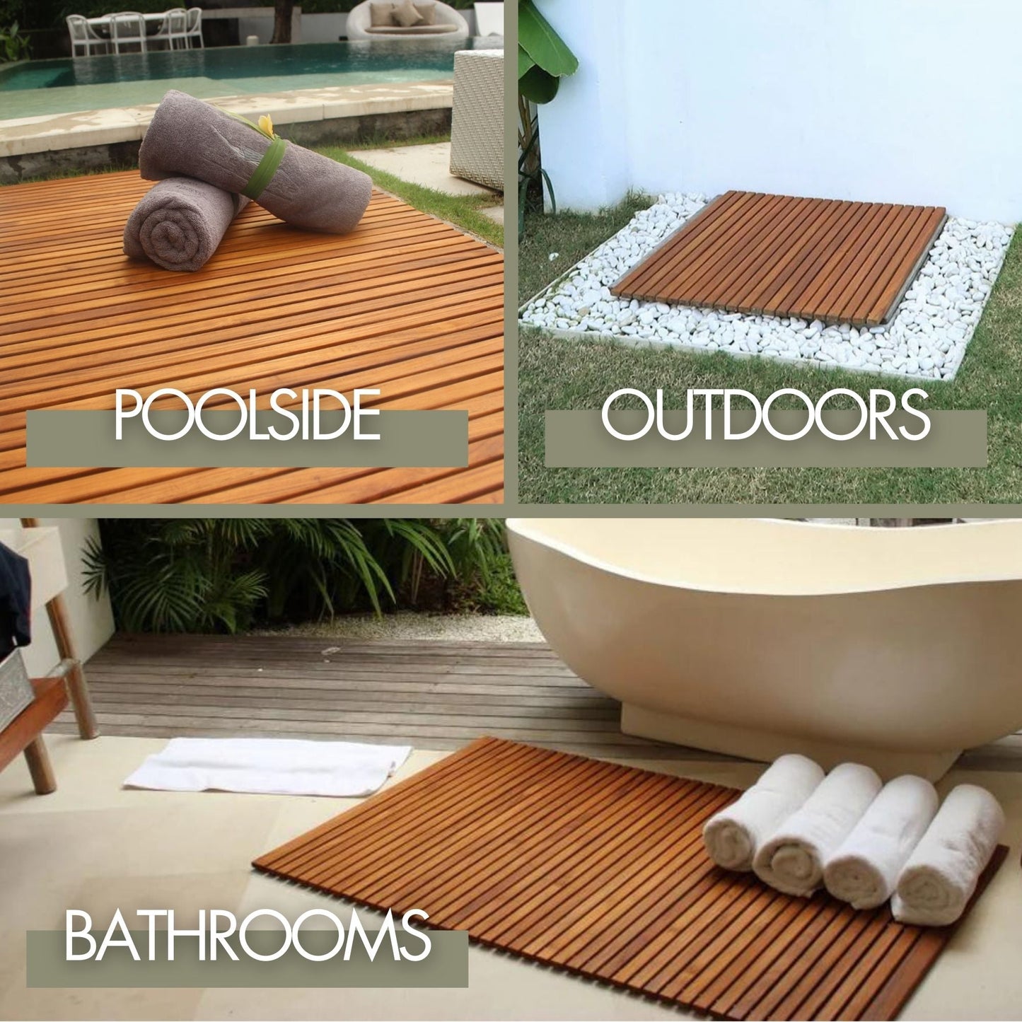 Belize Teak String Mat with Rubber Footing 31.4" x 19.6"